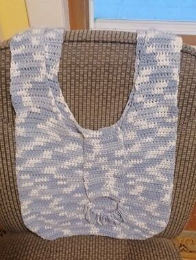 Handmade Crochet Tote in Light Blue & White